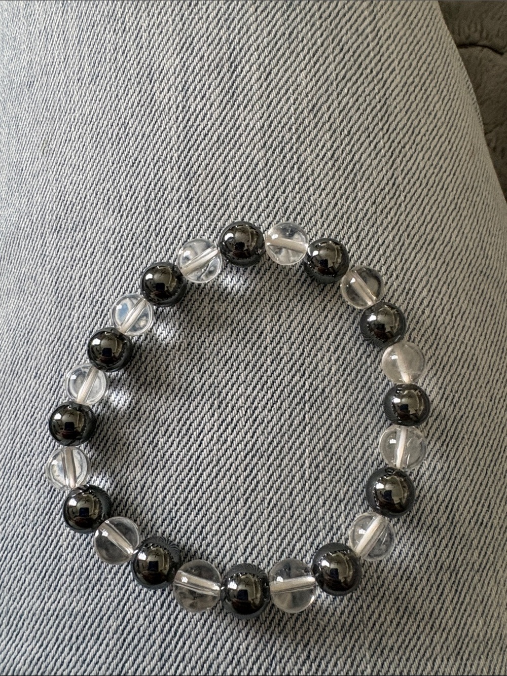 Hand Crafted Quartz and Hematite Bead Bracelet